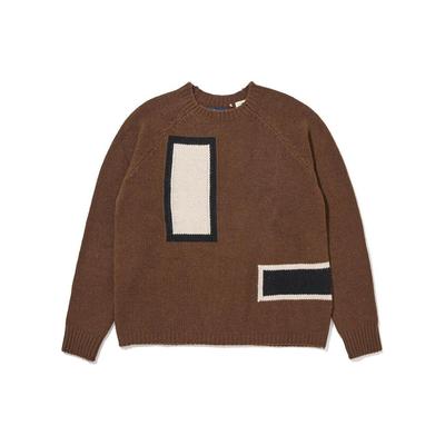 Levis Geometric Pattern Inlaid Round Neck Pullover Long Sleeve Sweater Men Sweater Brown A2981-0000
