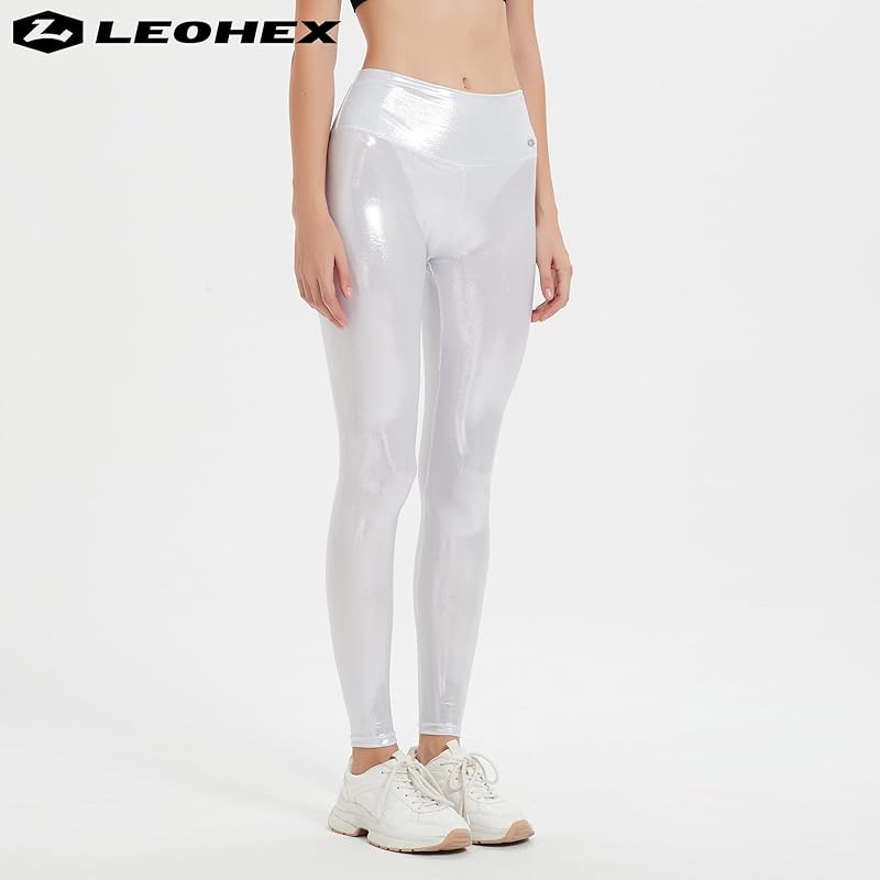 [LEOHEX] ladies stretch lycra leggings pants sexy luster high waist Tights (white, M)