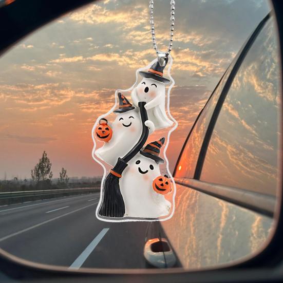 2/3/5/8/10Pcs Halloween Keychain Pendant 2D Spooky Ghost Pumpkin Design Acrylic Halloween Decoration Keychain Pendant