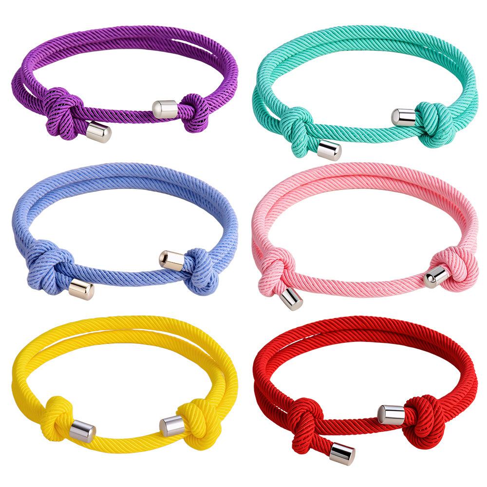 Cross-border 4mm Braided Polyester Thread Rope Bracelet Men Women Couples Headscarves Style Simple Fashion Adjustable Metal
