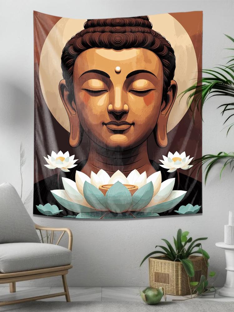 Lotus and Buddha Wall Decorative Hanging ClothPaintingTapestry