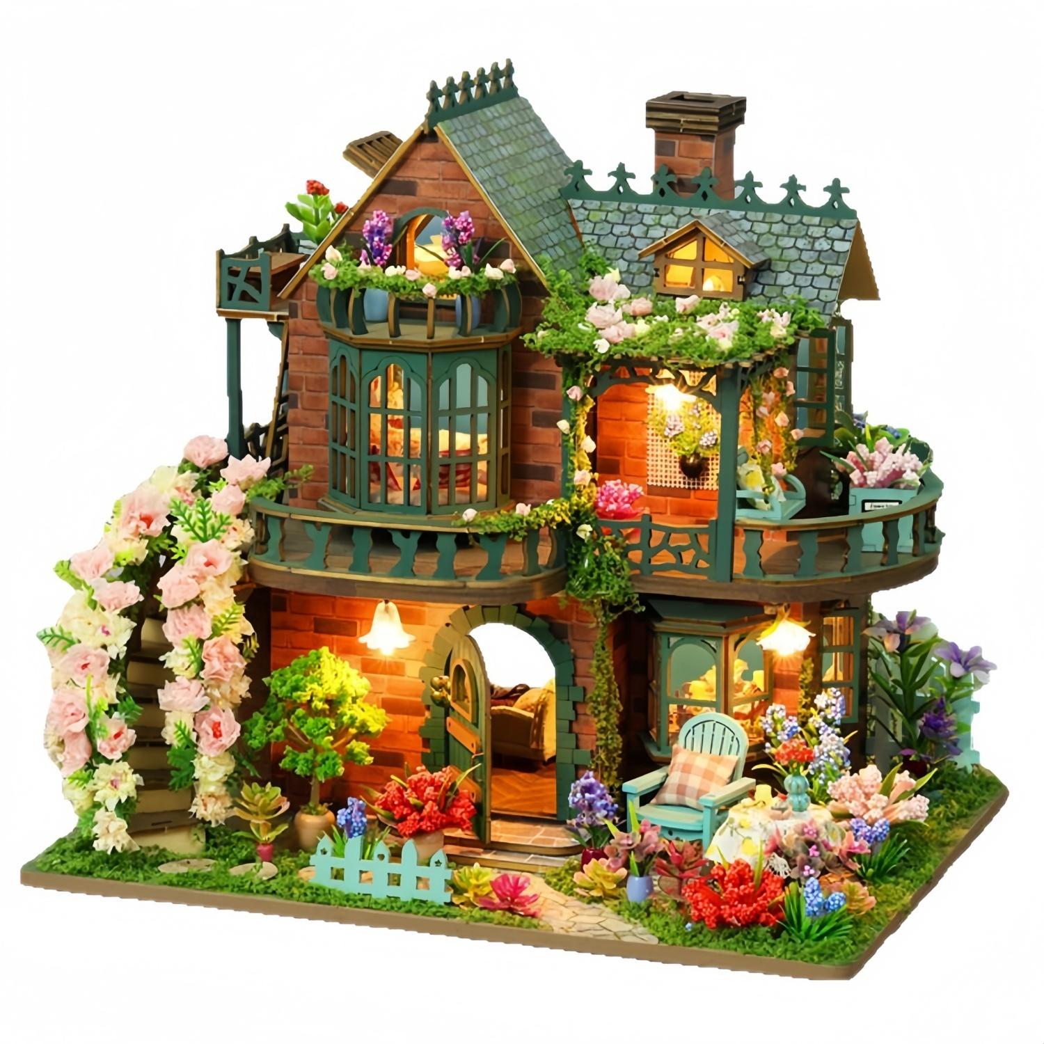 

DIY Wooden Puzzle Dollhouse 3D Fairytale Princess Castle Miniature with Furniture Kit Assemble Toys for Children Adult Birthday Gift