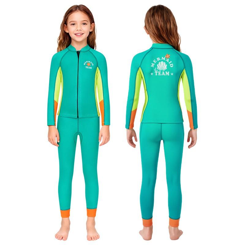 2.5mm Kids Girls Neoprene Wetsuit Set Long Sleeve Separate Diving Suit Snorkeling Surfing Swimming Warmth Protection