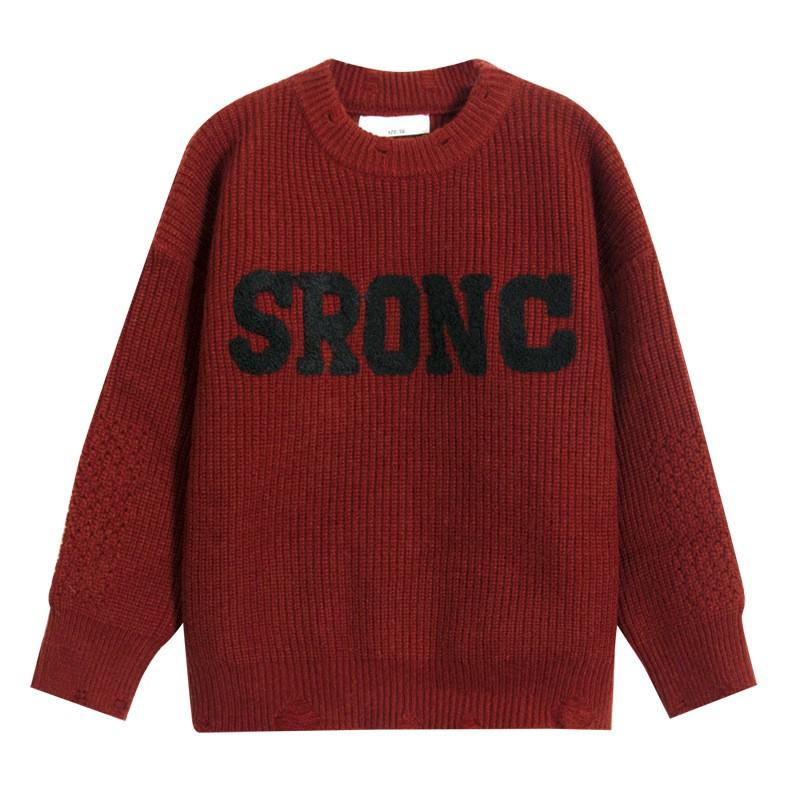 Boys Round Neck Knit Sweater Winter Loose Fit Kids Warm Pullover