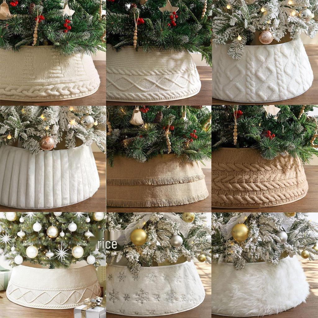 Vertical Diamond Plush Knitted Christmas Tree Skirt with Holiday Ornaments
