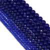 Natural Chalcedony Stone Beads Dark Blue Round Loose Spacer Jades Stone Beads For Jewelry Making Bracelets Necklace Accessories