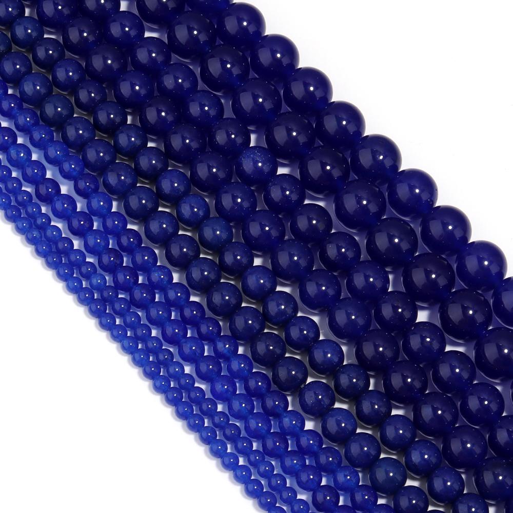 Natural Chalcedony Stone Beads Dark Blue Round Loose Spacer Jades Stone Beads For Jewelry Making Bracelets Necklace Accessories