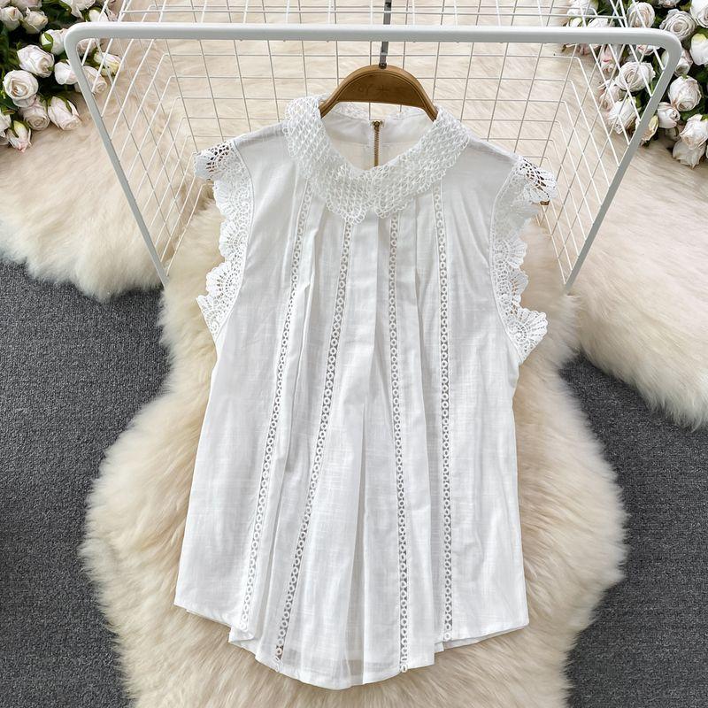 

Summer 2024 Loose Embroider Lace Sleeveless Pullover White One size