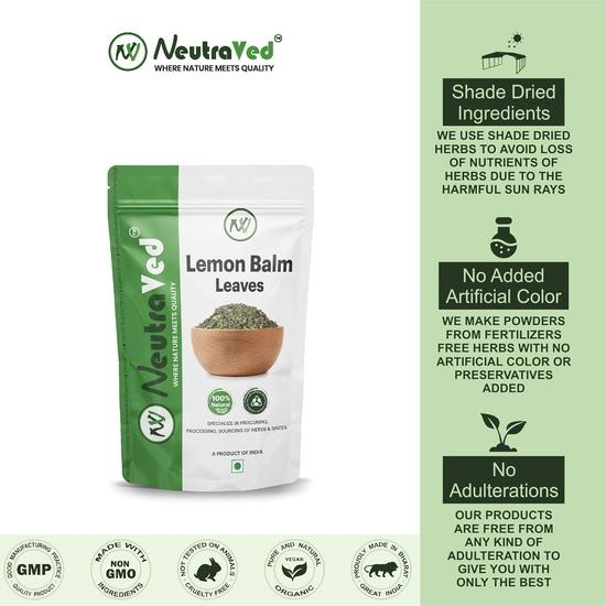 NeutraVed Lemon Balm Tea 50gm | Improves Digestion | Relives Stress | Caffine Free | Lemon Balm Tea Leaves | Loose Leaves Original Form - 50 Gm