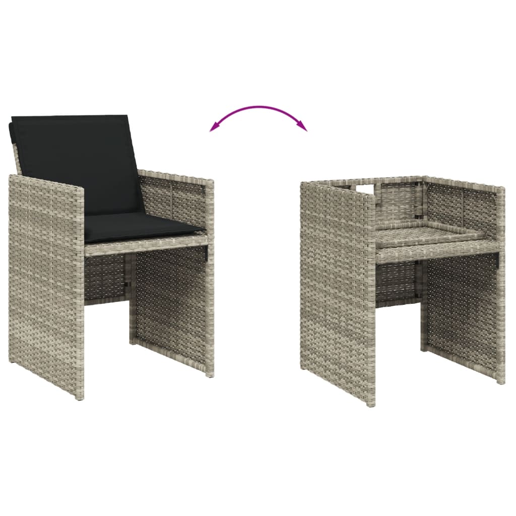 5 Piece Outdoor Dining Set with Cushions Light Grey Poly Rattan