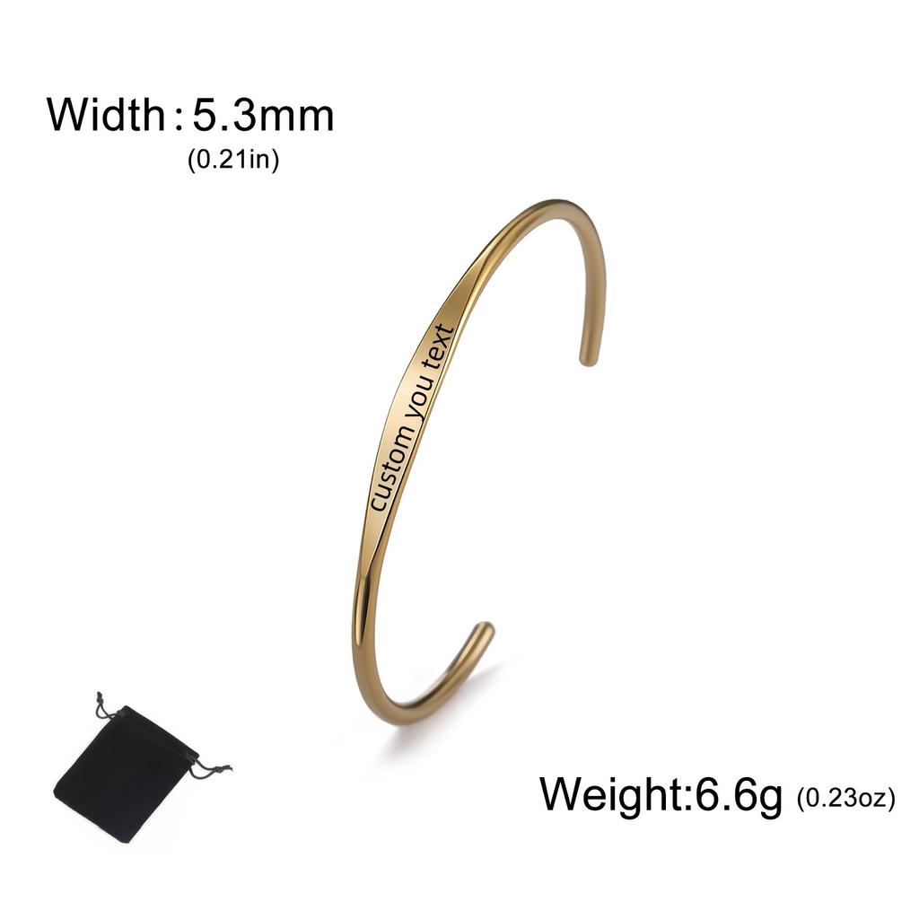 Customized Name Date Quote Bracelet Stainless Steel Personalized Carving Name Minimalist Open Bracelet Fashion Party Gift