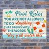 Humorous Pool Rule Metal Plaque, Vintage "Retro Poolside Safety & Comedy" Decor, Home Art Accent for Pool Lover & Leisure Fans