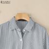 ZANZEA Women Casual Turn Down Collar Loose Long Sleeve Stripe Blouse