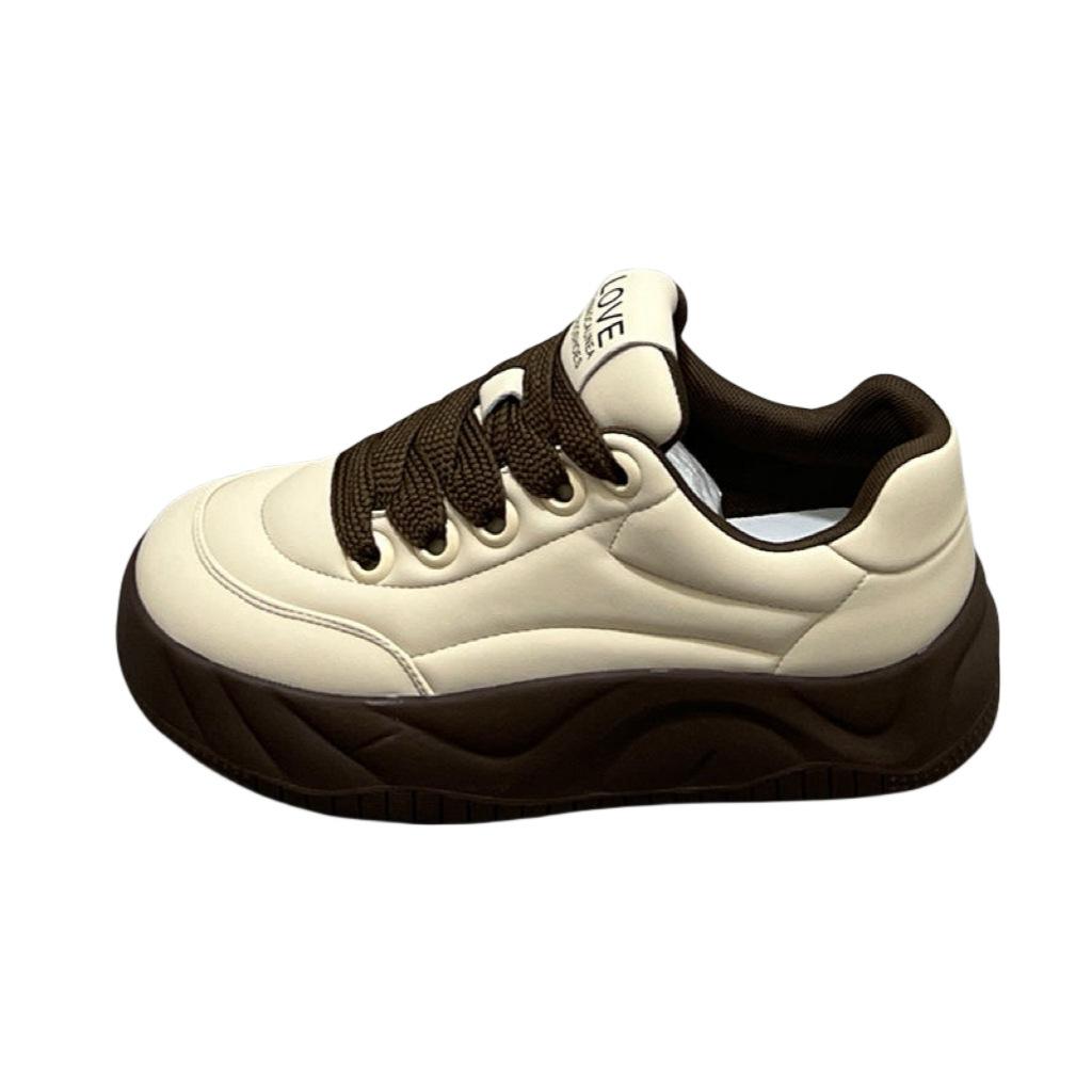 2025 Spring New Muffin Little White Shoes Versatile and High Sports Leisure Bread Thick Sole Niche Design Women's Shoes