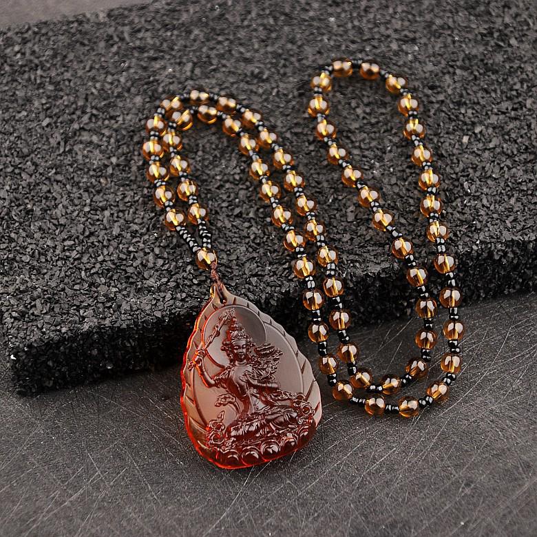 Manjushri Guanyin Anhänger Halskette - Grüne Tara, Medizin Buddha Glasanhänger für Männer & Frauen