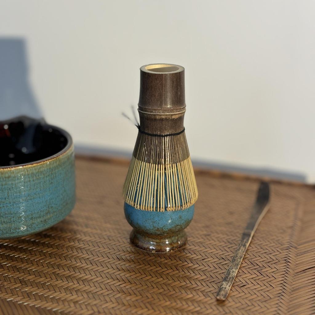 Sample Song Dynasty Matcha Ceremony Tool Set: Hundred-Pronged Bamboo Whisk, Chasen Stand, Tea Scoop, Stirring Brush