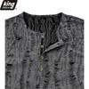 Men's Short-sleeved T-shirt Broken Holes Retro Men's Fashion Henley Shirt Men's Casual Fashion Tops Slim Fit
