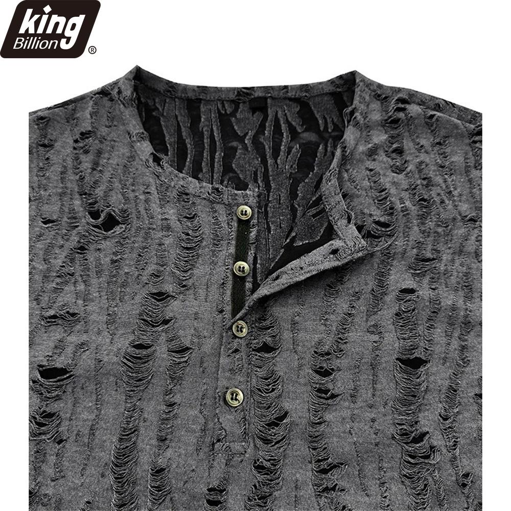 Men's Short-sleeved T-shirt Broken Holes Retro Men's Fashion Henley Shirt Men's Casual Fashion Tops Slim Fit