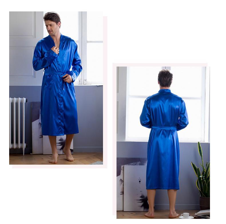 Men's Summer Lightweight European-Size Silk-Feel Mid-Length Cardigan Bathrobe Pajamas