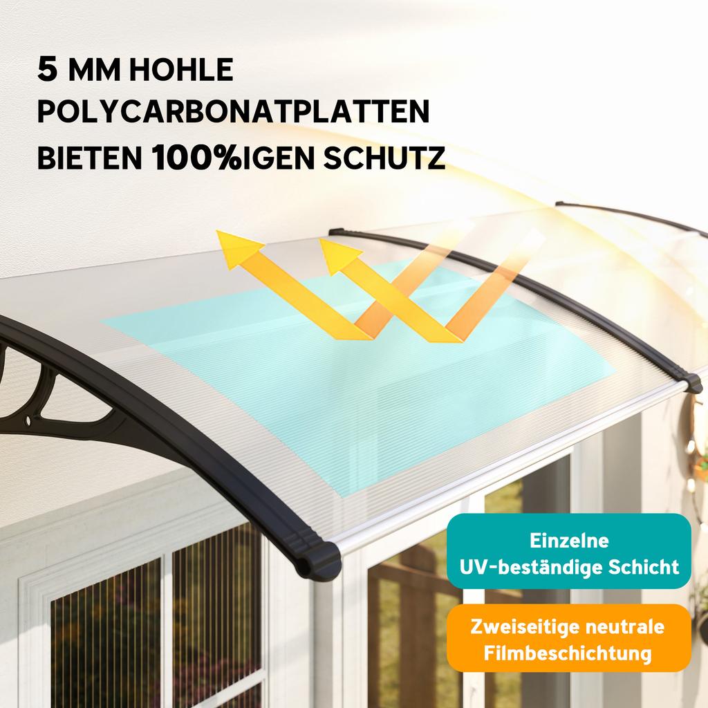 Front Door Canopy Outdoor Awning Aluminium Rigid Plastic Polycarbonate Rain Shelter UV Water Rain Resistant 75 X 195 Cm White