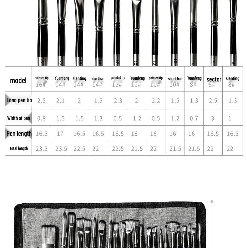 24-Piece Nylon Paint Brush Set with Canvas Roll-Up Case for Gouache, Watercolor, and Oil Painting