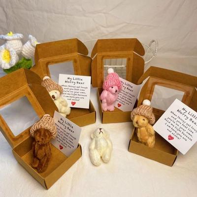 Osito en Caja, Mi Osito de Preocupaciones en una Caja, Ositos de Bolsillo Abrazo, Ositos de Peluche Mini Hechos a Mano con Sombrero, Regalo de Condolencia con Tarjeta Inspiradora
