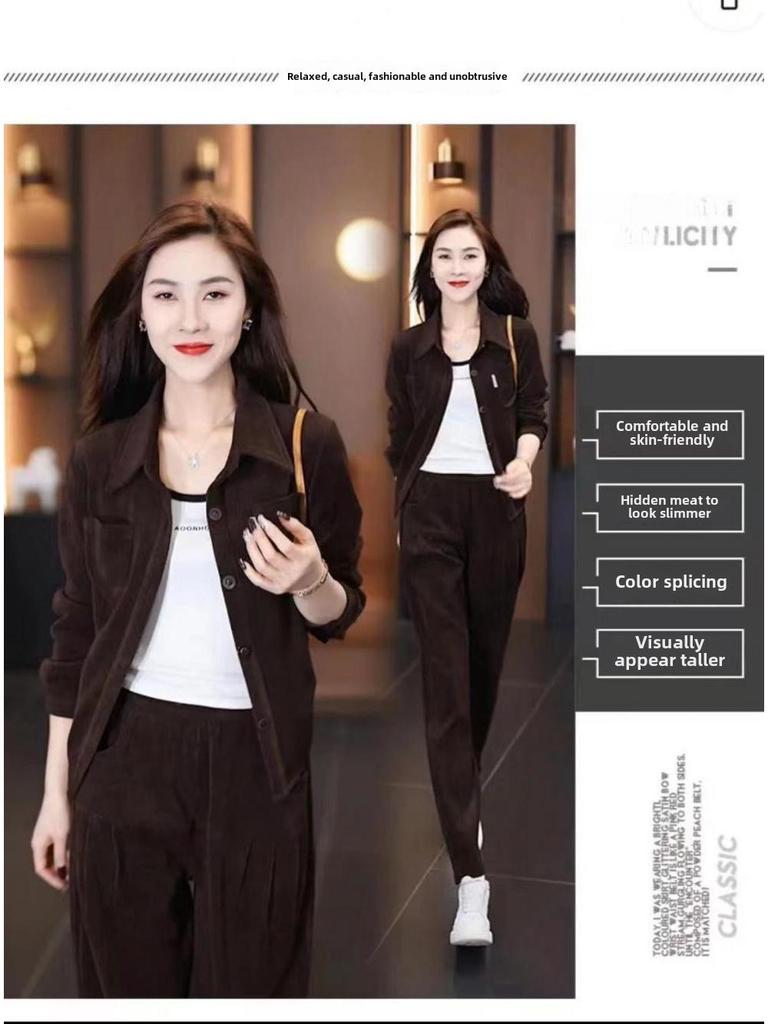 Maillard Women's Retro Corduroy Velvet Suit: Long-Sleeve Jacket with Two-Piece Set for Autumn/Winter 2023
