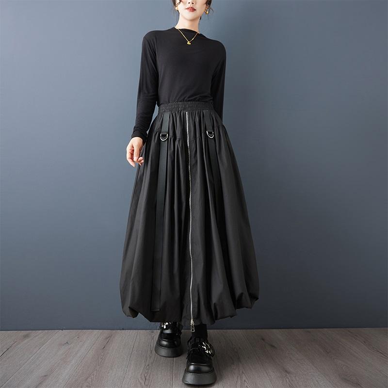 Übergröße Schwarz Hohe Taille Vintage Frühling Herbst Lässig Locker Lang für Frau Röcke Damenrock