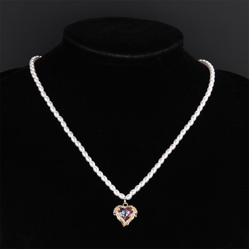 Light Luxury Heart Of The Ocean Pearl Necklace Female Versatile Temperament Slightly Inlaid Love Pendant