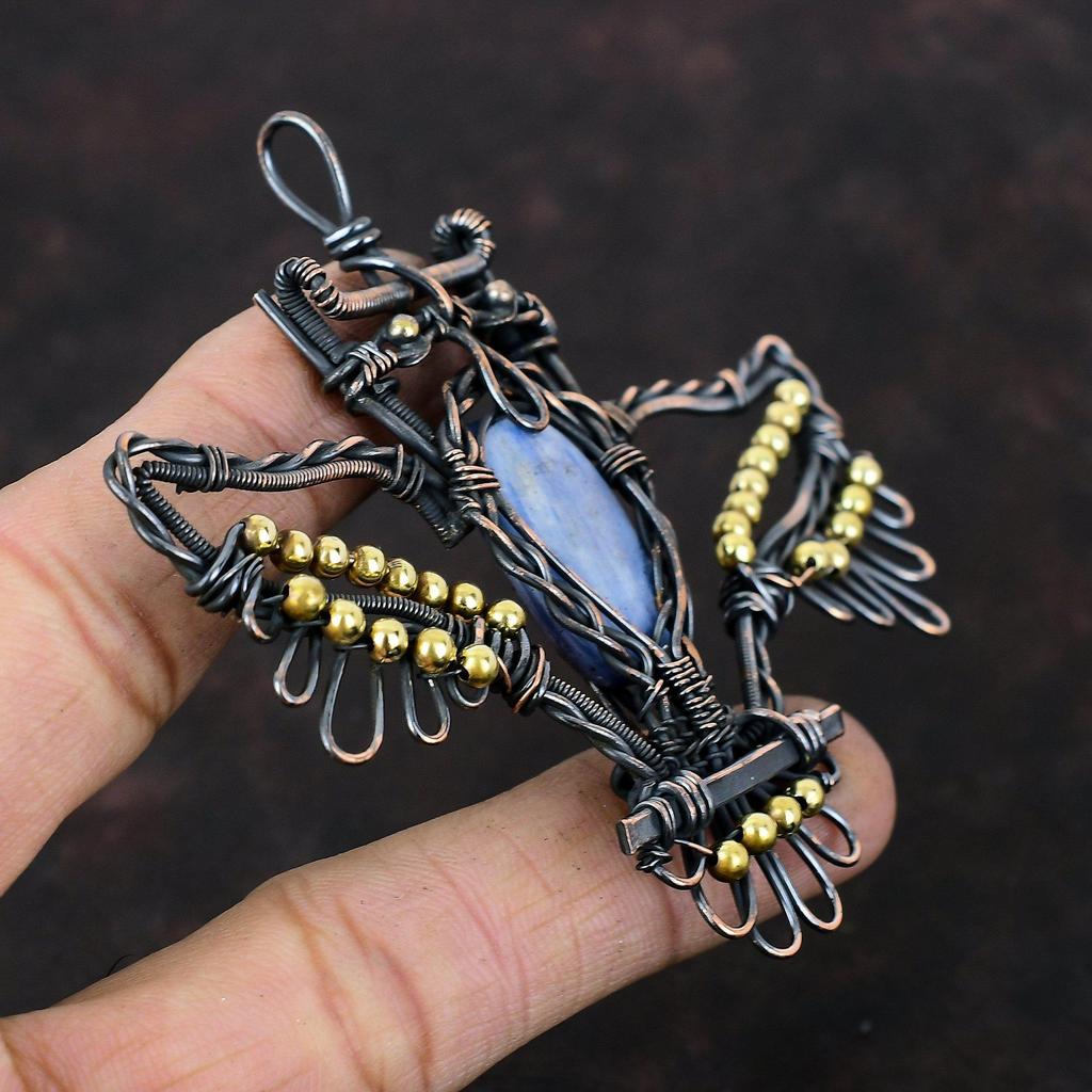 Kyanite Pendant Copper Wire Wrapped Pendant Gemstone Pendant Kyanite Jewelry Owl Pendant Handmade Pendant Copper Jewelry Anniversary Gifts