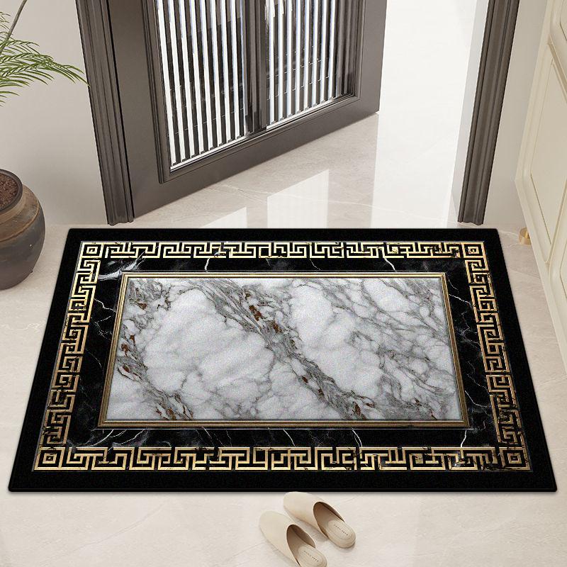 Moderner Marmorstil Heimdeko Luxus Großer Teppich Wohnzimmer Goldene Bordüre Rutschfest Esszimmerteppich Waschbare Fußmatte Eingangstür