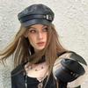 Autumn Versatile Beret Leather Retro Flat Top Visor Black Painter Hat Fashion Beret With Visor For Women Adjustable Beret Cap