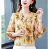 Spring Summer New Bow Tie Chiffon Shirt Women's Three Quarter Sleeve Top Elegant Fashion Floral Printing Chiffon Blouse Femme