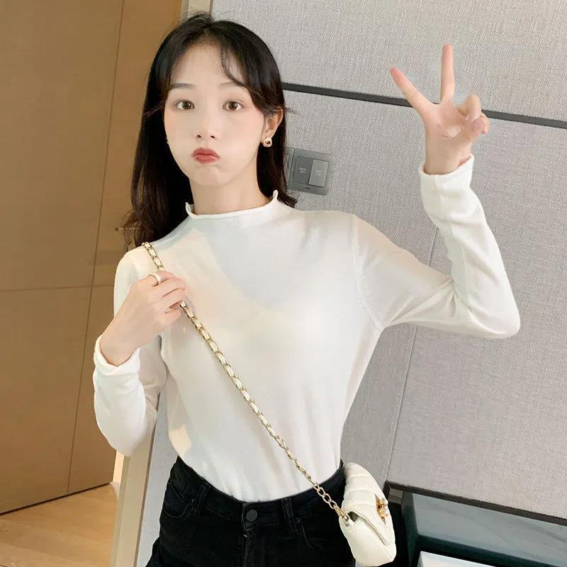 Autumn and Winter Women's Half-high Neck Sweater Bottoming Shirt Long-sleeved Knit Sweater Pullover Inner Slim Top