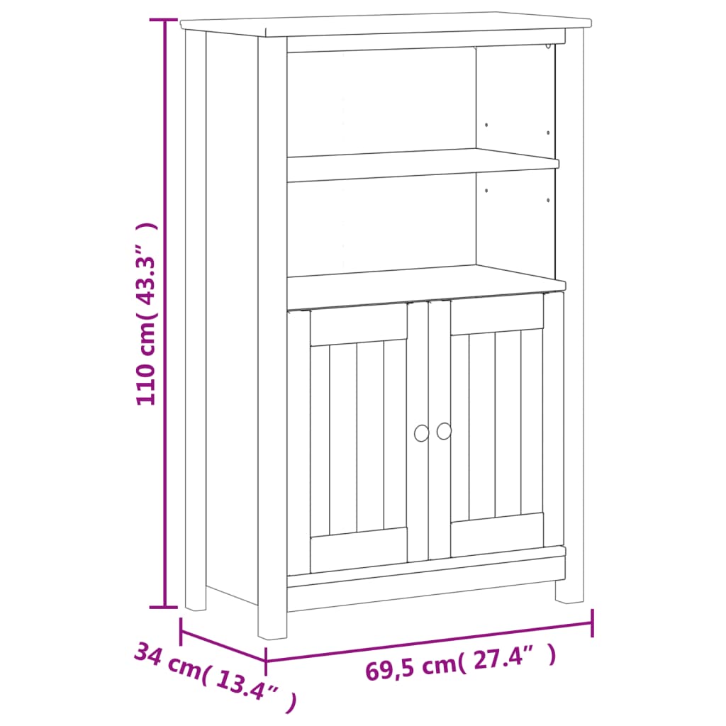 BERG Bathroom Cabinet in White 27.8 x 13.4 x 43.3 in (69.5 x 34 x 110 cm) Solid Pine Wood