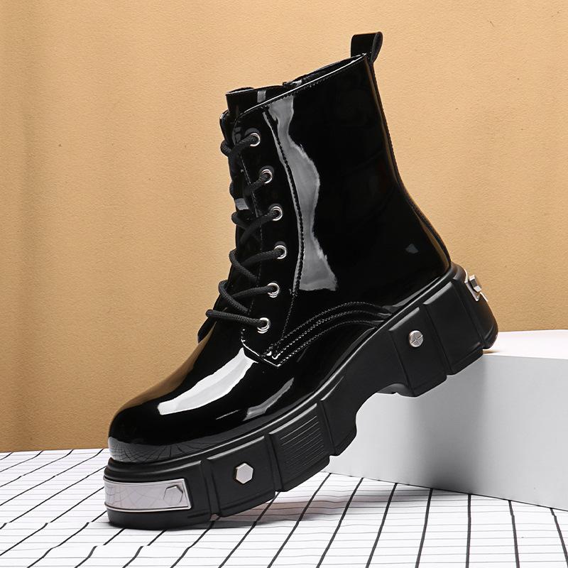 Order British Style Thick-soled Bright Leather High-top Martin Boots 2025 Versatile Fashion Height-increasing Men's Handsome Street Fashion Boots