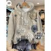 Womens Relaxed Fit Hooded Long Sleeve Sweatshirt With 3D Floral Plaid Print Breathable Comfort Casual Top