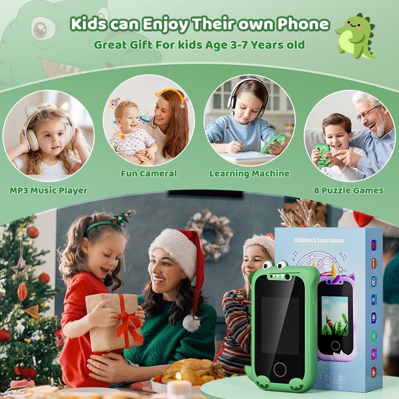 Çocuk Akıllı Oyuncak Telefon Küçük Çocuk Dokunmatik Ekran Oyun Telefonu MP3 Müzik Çalar Çift Kameralı Kız Erkek Çocuk Noel Doğum Günü Hediyeleri