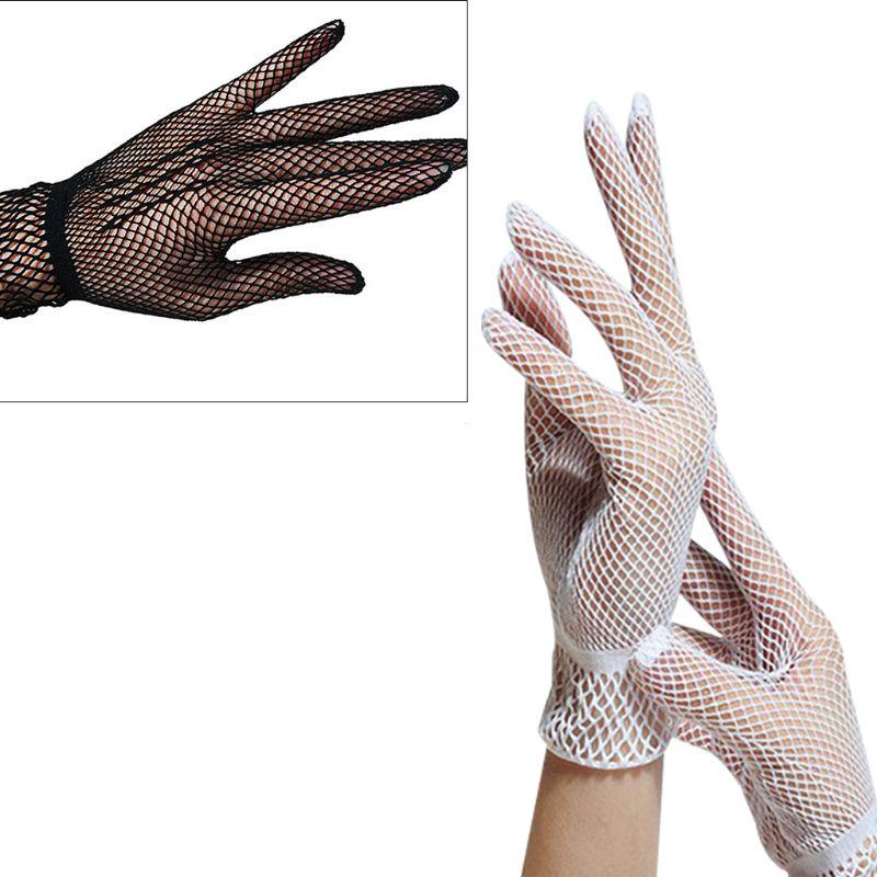 Women Short Fishnet Gloves Sunblock Full Finger Bride Wedding Wrist Mesh Mittens