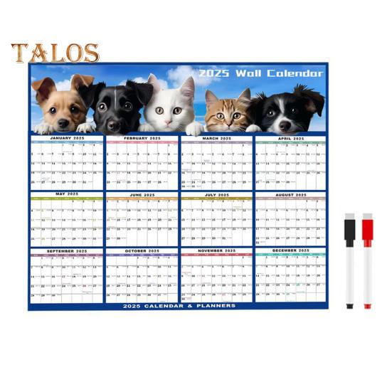 

Календарь 2025 года стираемый, большой, стираемый влажным и сухим способом, ламинированный, 12-месячный, ежегодный, настенный, вертикальный/горизонтальный, настенный календарь синий