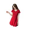 New Summer Women's Dress, Red V-neck Short-sleeved Waist and Thin Age-reducing Temperament A-word Skirt