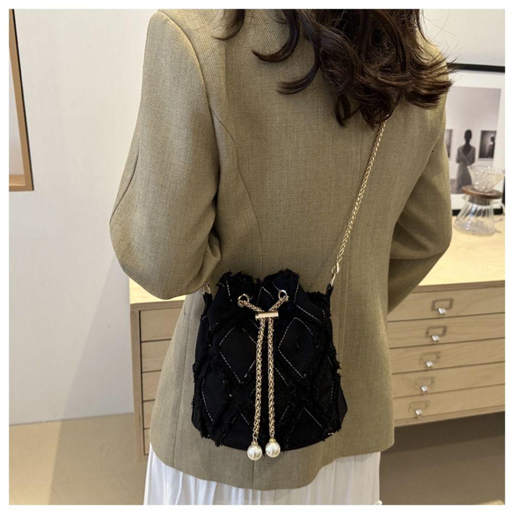 Chain Tassel Denim Crossbody Bag Handbag Cloth Shoulder Bag Elegant Denim Bucket Bag Wedding