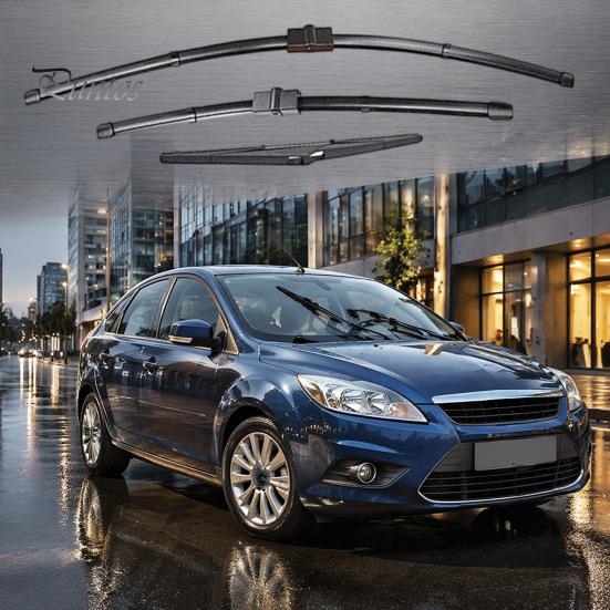 Weather-Proof Wiper Blades 3Pcs/Set Car Kit for Ford Focus 2005-2011, 26/17/14-inch Front Replacement Wipers Rear Kit, Auto Windshield Beam