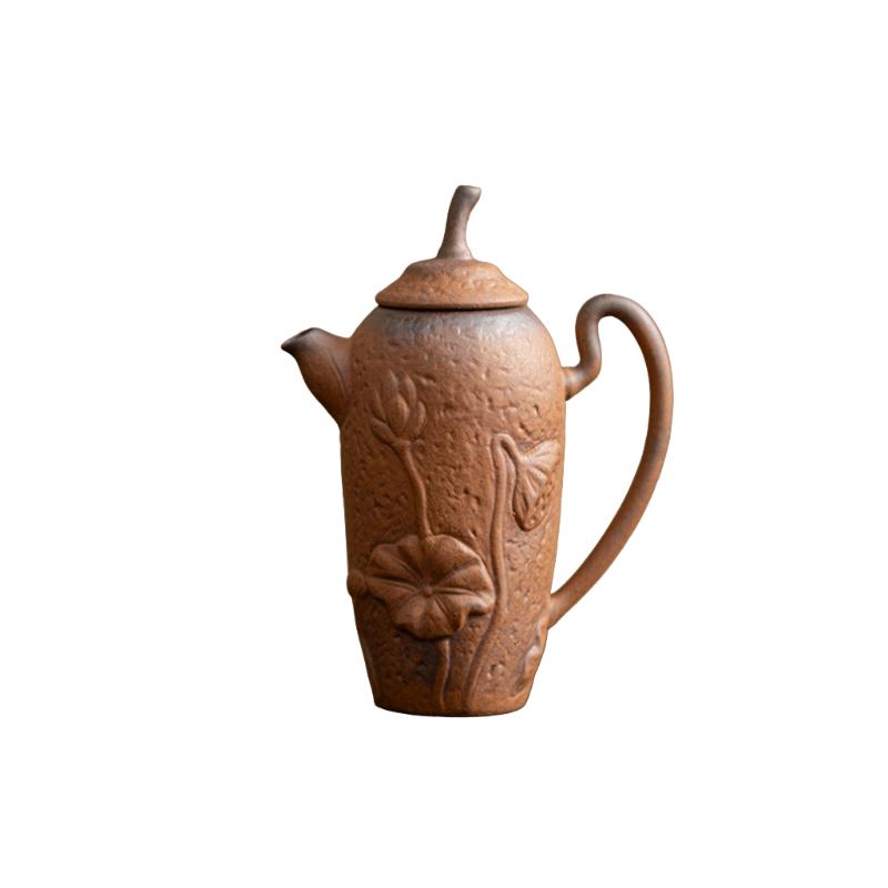 Old Rock Mud Rough Pottery Lotus Shape Tea Pot Retro Teapot Tea Kettle Tea Ceremony Tea Making Single Pot Tea Ceremony