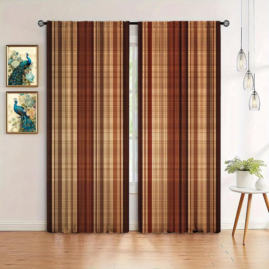 2 Stück Retro Art Braun Bedruckter Vorhang für Heimdekoration - Stangentasche Fensterbehandlung für Schlafzimmer, Büro, Küche und Wohnzimmer