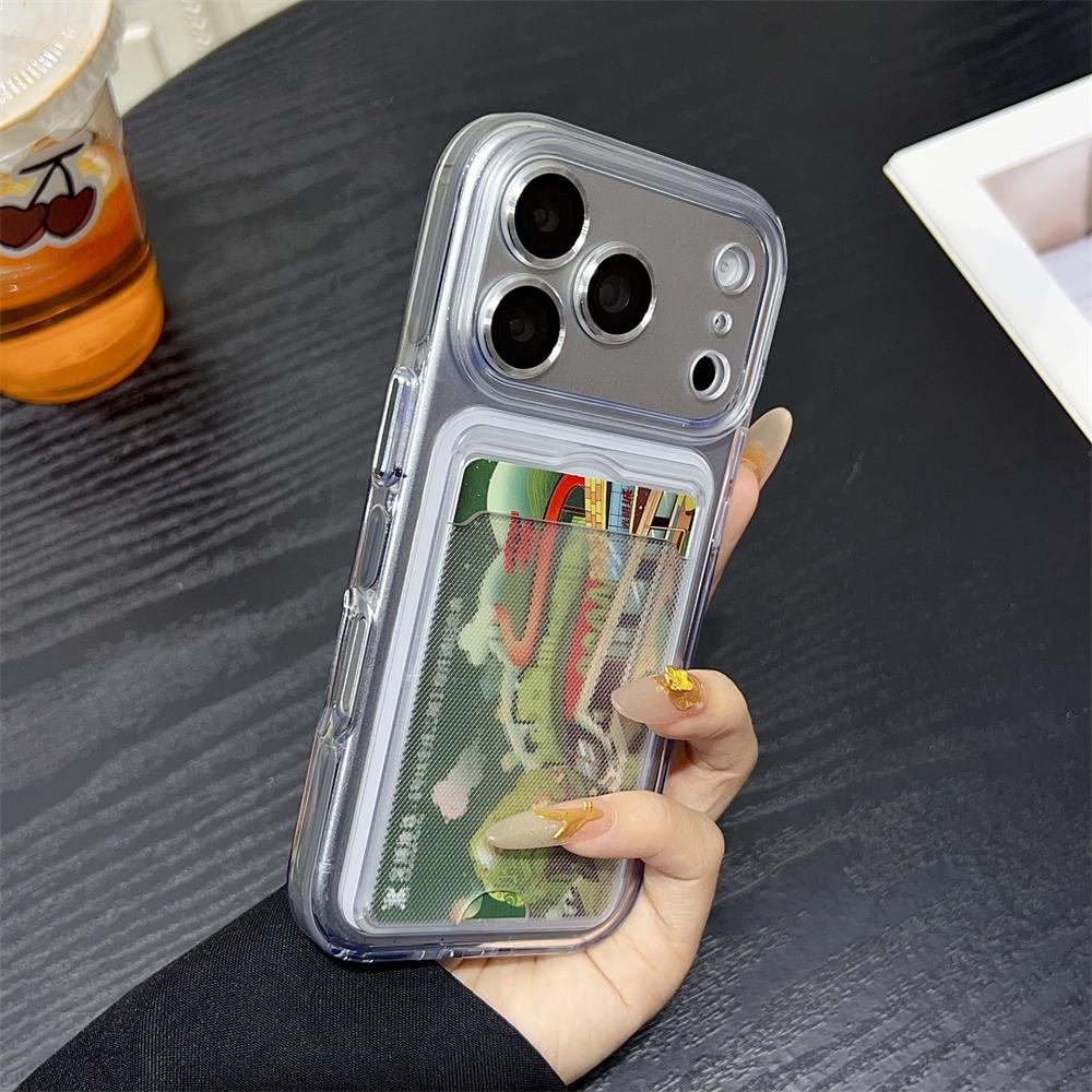 

Soft Card Bag TPU Phone Case For iPhone 17 Pro Max 16 15 14 13 12 Pro Max Camera Lens Protection Transparent Bumper Cover iPhone 15
