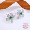 New Simulated Emerald Crystal Flower Stud Earrings for Women Gift Fashion  Sterling Silver  Zirconia Leaves Earrings