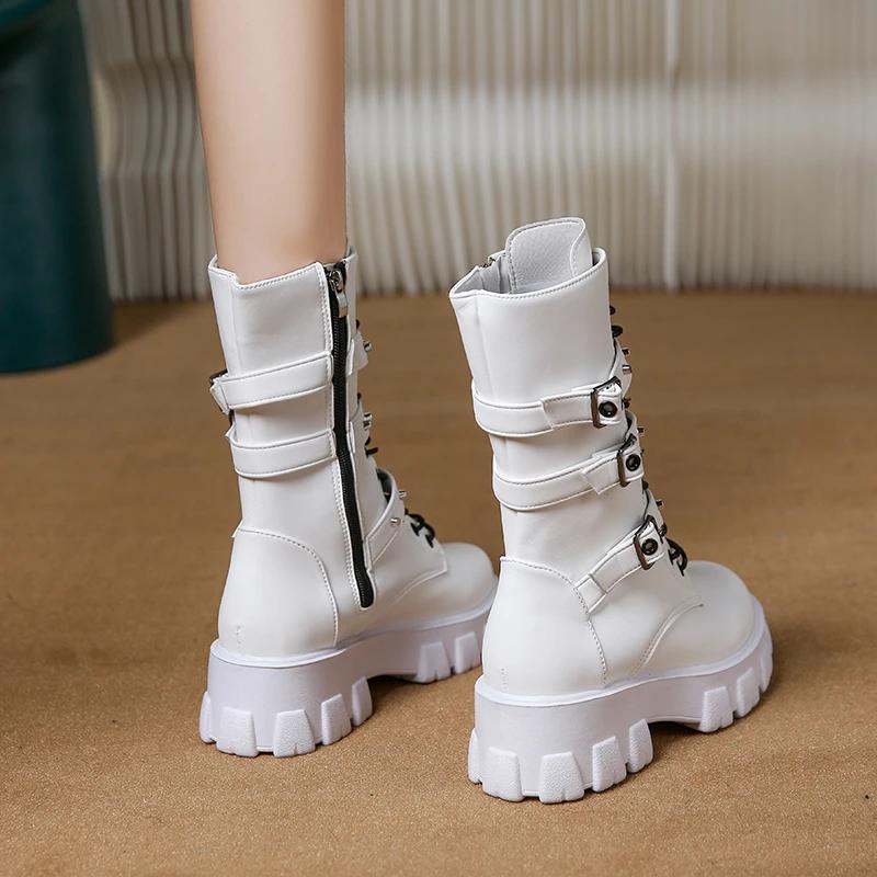 WOMEN ANKLE BOOTS Goth Boots Woman Winter 2026 Platform Shoes Sneakers Studded Belt Buckle Punk  Chunky Heels Mid Calf Boots