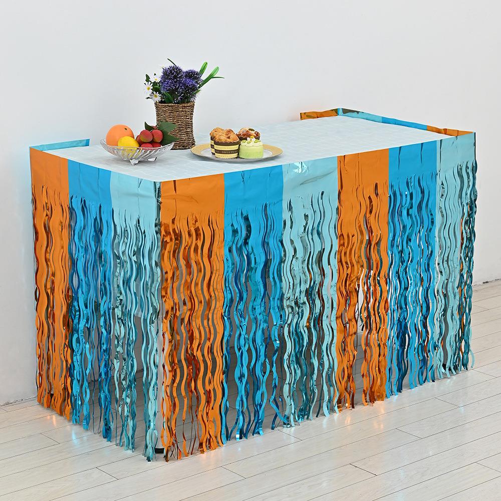 Rainbow Silk Table Skirt: Colorful Birthday, Wedding, and Holiday Party Decoration