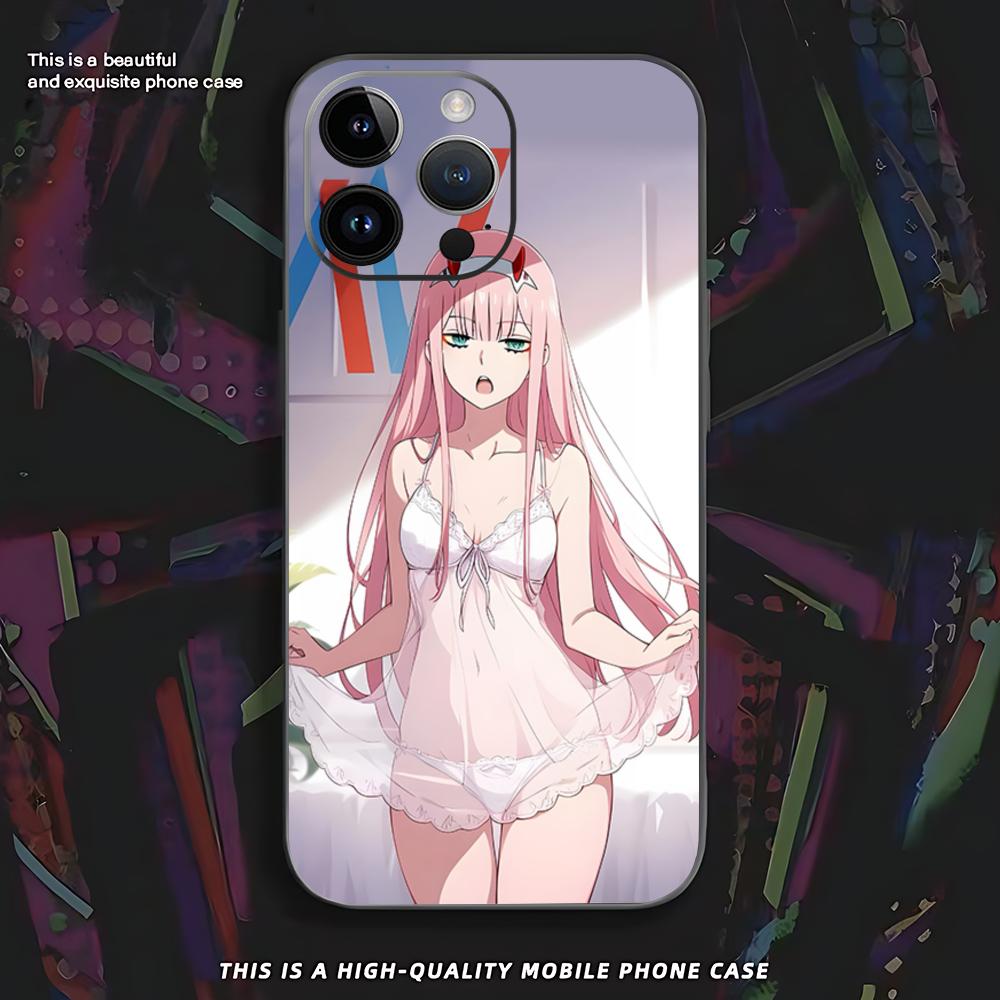 Cute Zero Two Anime Cool Phone Case For iPhone 16 16e 15 14 13 12 11 XS XR Plus Mini Pro Max Soft black Shockproof Cover